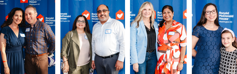 Four-photo collage featuring guests and supporters posing at the Ronald McDonald House Washington DC logo wall during the organization's 46th Anniversary community film screening.